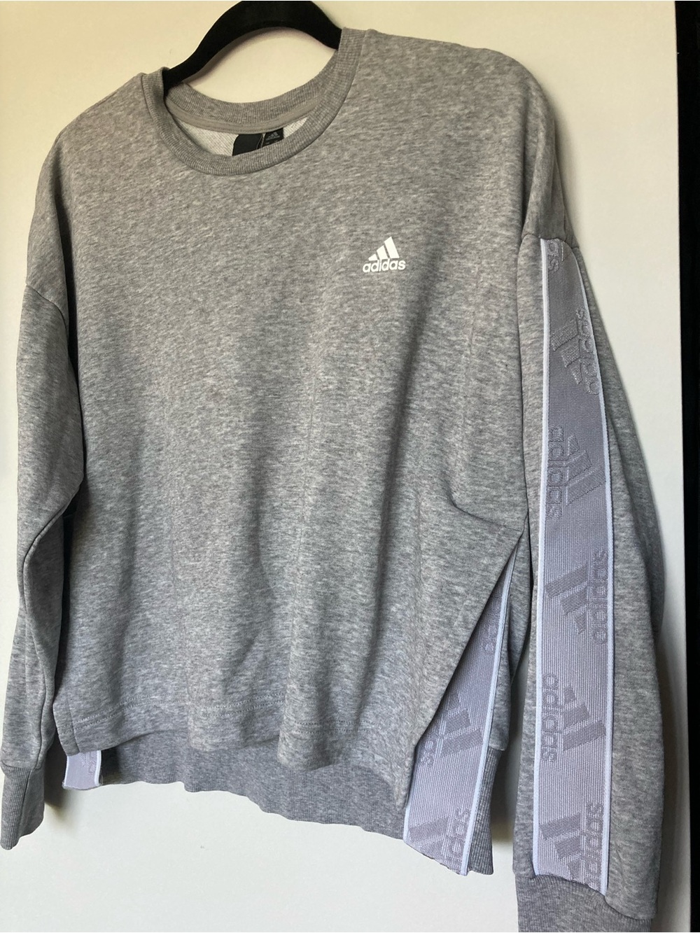 adidas Gray Logo Crewneck cropped Sweater with side slits